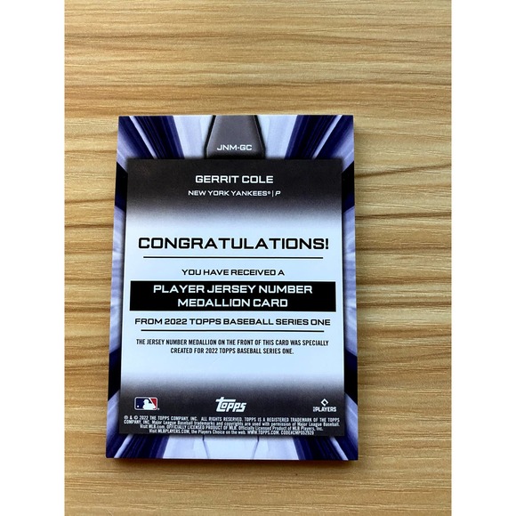 2022 Topps Commemorative Player Jersey Number Medallions #JNMGC Gerrit Cole - Picture 2 of 2